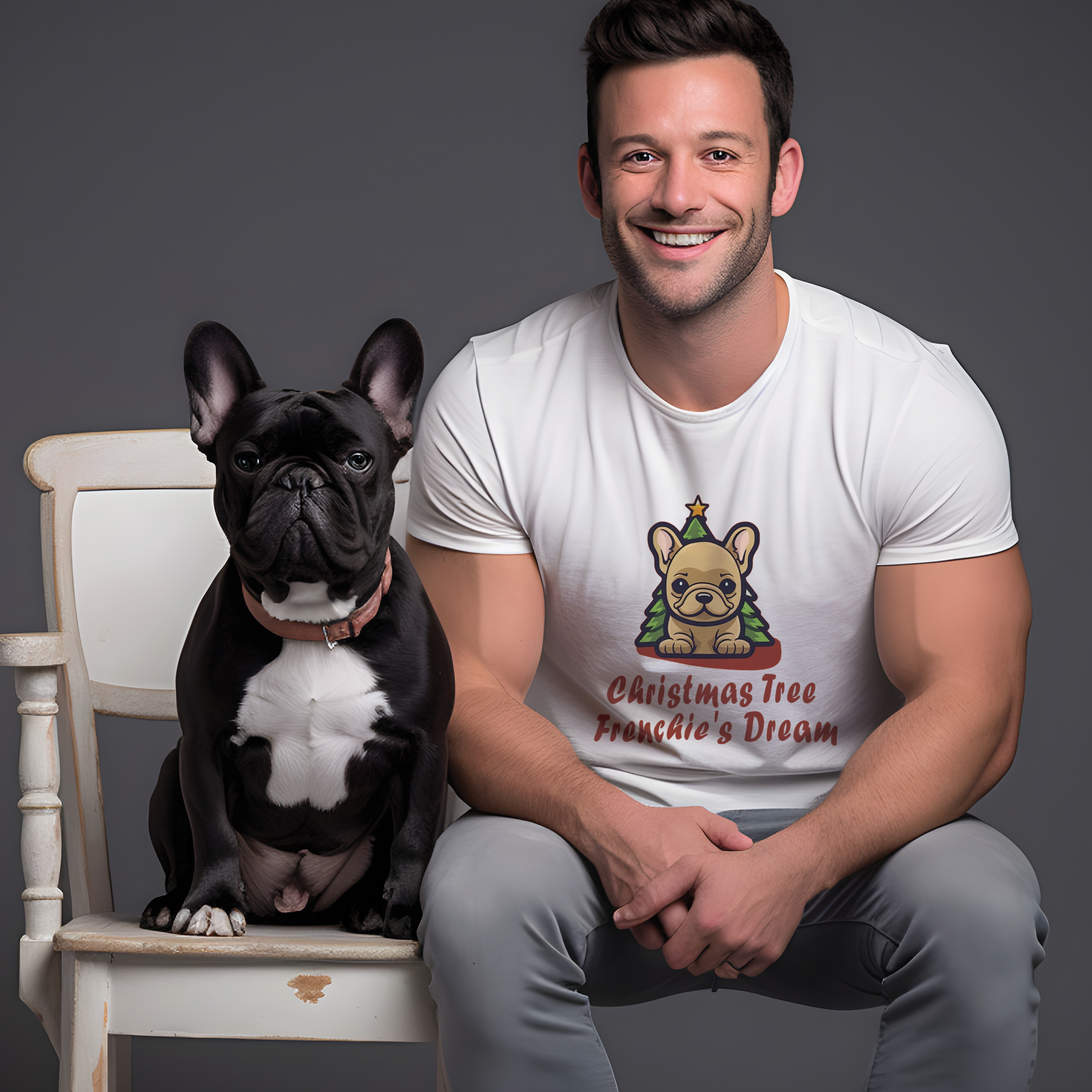 Frenchie Christmas Cotton T-Shirt for Frenchie Enthusiasts-fadou